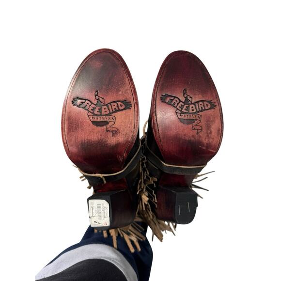 FREEBIRD by STEVEN Women's Sz US 11 Tonto Brown Fringe Leather Booties Boho - Picture 7 of 7